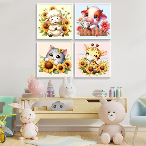 Framed 4 Pack Paint by Numbers Kit for Kids, Cartoon Paint by Number for Kids Ages 4-8 Easy Cute Animal Kids Paint by Number Kits Age 8-12, DIY Acrylic Oil Painting by Numbers for Kids 8x8 Inch in Kuwait