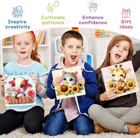 Framed 4 Pack Paint by Numbers Kit for Kids, Cartoon Paint by Number for Kids Ages 4-8 Easy Cute Animal Kids Paint by Number Kits Age 8-12, DIY Acrylic Oil Painting by Numbers for Kids 8x8 Inch in Kuwait