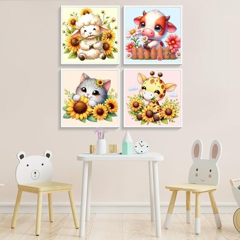 Framed 4 Pack Paint by Numbers Kit for Kids, Cartoon Paint by Number for Kids Ages 4-8 Easy Cute Animal Kids Paint by Number Kits Age 8-12, DIY Acrylic Oil Painting by Numbers for Kids 8x8 Inch in Kuwait