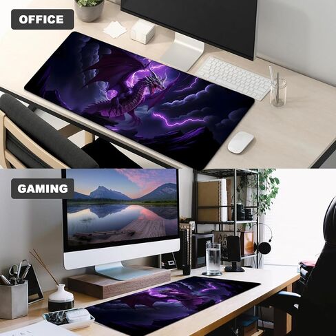 Purple Lightning Dragon Gaming Mouse Pad ، 12 × 31.5 في حصيرة مكتب حيوان بارد من المطاط غير المنزلق ، موسباد كبير للمكاتب ، كمبيوتر محمول ، منصات الفئران المرح ، ديكور عاشق عاشق Desk. in Kuwait