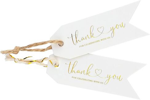 joycraft 100Pcs Thank You for Celebrating with Us Tags, Thank You Tags with String, White Paper Hangtags, Gold Foil Tags, Personalized Gift Tags for Baby Showers, Party, Gift Wrapping(2.75"x1") in Kuwait