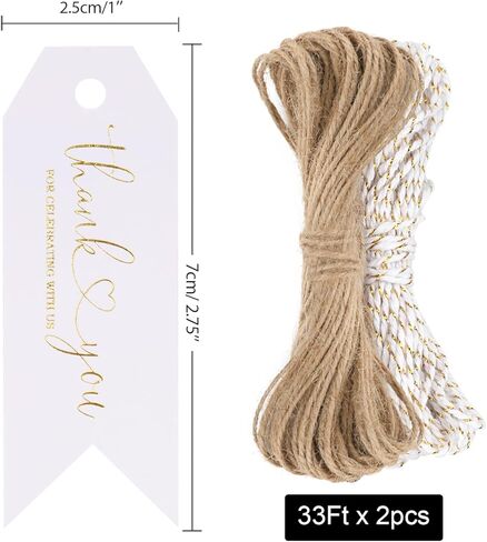 joycraft 100Pcs Thank You for Celebrating with Us Tags, Thank You Tags with String, White Paper Hangtags, Gold Foil Tags, Personalized Gift Tags for Baby Showers, Party, Gift Wrapping(2.75"x1") in Kuwait