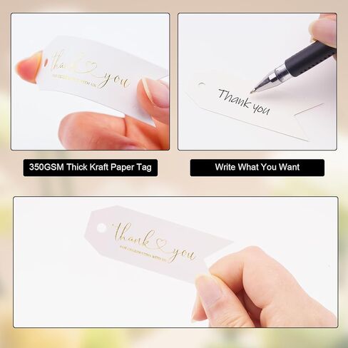 joycraft 100Pcs Thank You for Celebrating with Us Tags, Thank You Tags with String, White Paper Hangtags, Gold Foil Tags, Personalized Gift Tags for Baby Showers, Party, Gift Wrapping(2.75"x1") in Kuwait