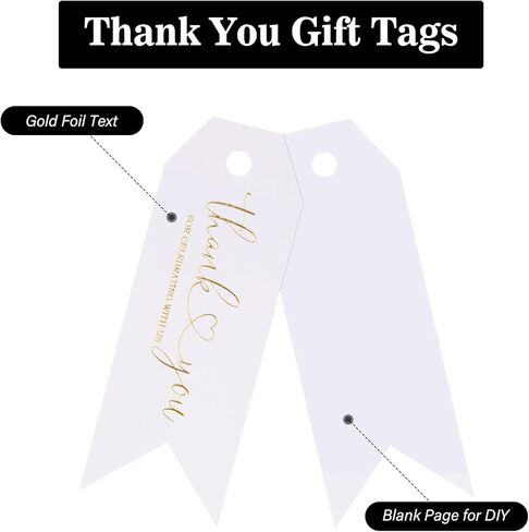 joycraft 100Pcs Thank You for Celebrating with Us Tags, Thank You Tags with String, White Paper Hangtags, Gold Foil Tags, Personalized Gift Tags for Baby Showers, Party, Gift Wrapping(2.75"x1") in Kuwait