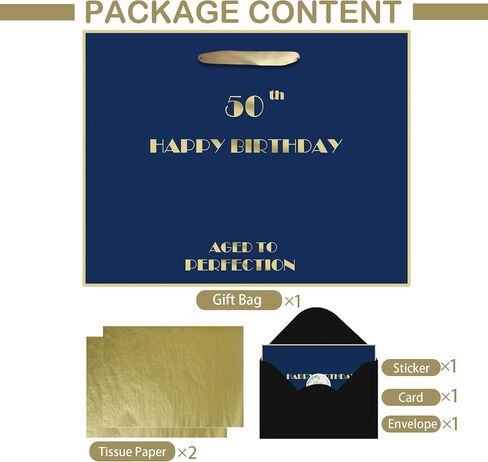 80th Birthday Gift Bag, Blue Gold 80th Birthday Bag with Tissue Paper & Greeting Card & Envelope & Sticker, Happy 80th Bithday Gift Bags for Men Women, Large 80th Gift Bags Birthday Gifts (80th) in Kuwait