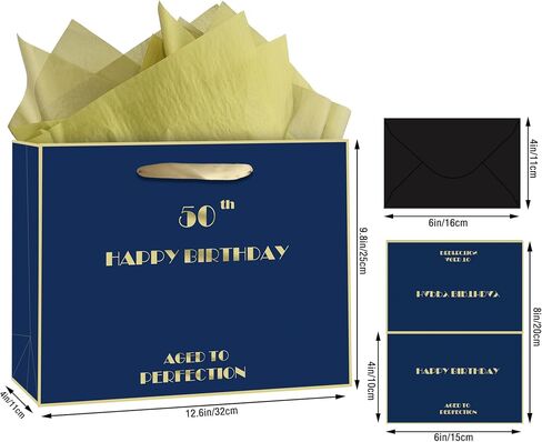 80th Birthday Gift Bag, Blue Gold 80th Birthday Bag with Tissue Paper & Greeting Card & Envelope & Sticker, Happy 80th Bithday Gift Bags for Men Women, Large 80th Gift Bags Birthday Gifts (80th) in Kuwait