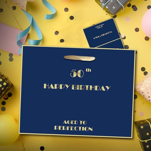 80th Birthday Gift Bag, Blue Gold 80th Birthday Bag with Tissue Paper & Greeting Card & Envelope & Sticker, Happy 80th Bithday Gift Bags for Men Women, Large 80th Gift Bags Birthday Gifts (80th) in Kuwait