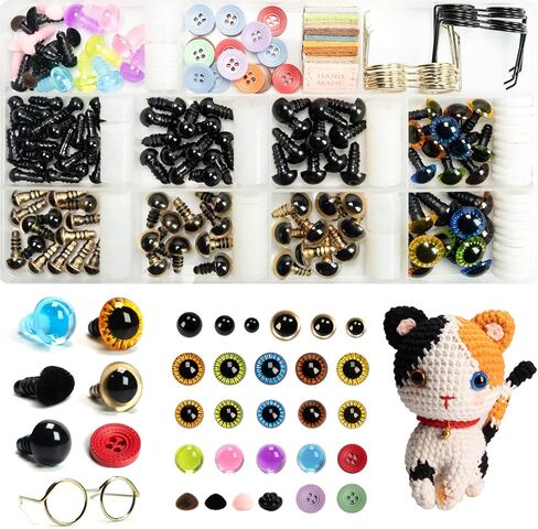 SEVENSUN Safety Eyes for Amigurumi 264 PCS, Crochet Glasses Noses and Buttons, Various Designed Crochet Accessories, Stuffed Crochet Eyes with Washers, Craft Doll Eyes and Nose in Kuwait