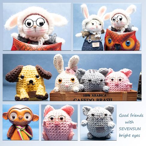 SEVENSUN Safety Eyes for Amigurumi 264 PCS, Crochet Glasses Noses and Buttons, Various Designed Crochet Accessories, Stuffed Crochet Eyes with Washers, Craft Doll Eyes and Nose in Kuwait