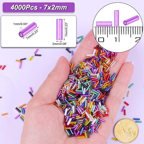 4000pcs Gold Bugle Beads, Tube Beads for Jewelry Making, Small Long Beads for Embroidery Craft DIY Bracelet Necklaces Supplies, 7x2mm in Saudi Arabia