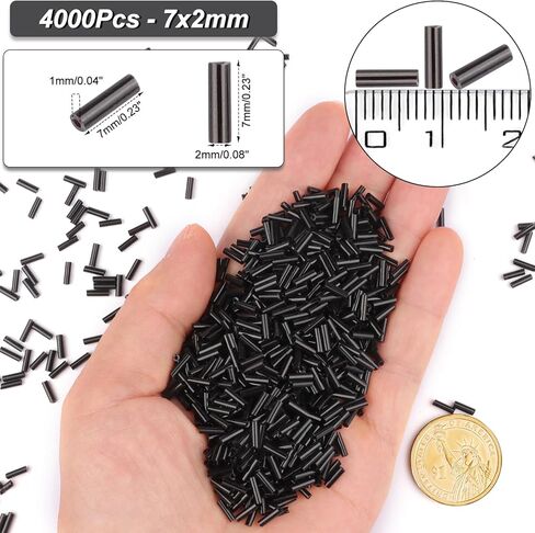 4000pcs Gold Bugle Beads, Tube Beads for Jewelry Making, Small Long Beads for Embroidery Craft DIY Bracelet Necklaces Supplies, 7x2mm in Kuwait