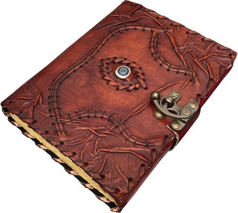 KMAAC Hocus Pocus Book of Spells Leather Journal Deckle Edge Paper Third Eye grimoire Vintage Shadows Blank Antique Spell Witch Lock Clasp Notebook 7x5, Brown in Saudi Arabia