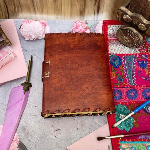 KMAAC Hocus Pocus Book of Spells Leather Journal Deckle Edge Paper Third Eye grimoire Vintage Shadows Blank Antique Spell Witch Lock Clasp Notebook 7x5, Brown in Saudi Arabia