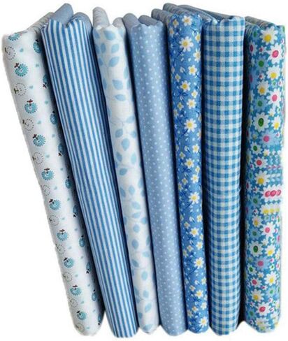 Quilting Fabric Gece 7pcs 20x20 inches (50cmx50cm) 7 Patterns Aqua Blue Cotton Fabric Squares Quilting Sewing Floral Flowers Love Heart Stripe Dots Precut Fabric Square Sheets for Craft Patchwork in Saudi Arabia