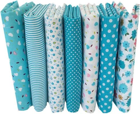 Quilting Fabric Gece 7pcs 20x20 inches (50cmx50cm) 7 Patterns Aqua Blue Cotton Fabric Squares Quilting Sewing Floral Flowers Love Heart Stripe Dots Precut Fabric Square Sheets for Craft Patchwork in Saudi Arabia
