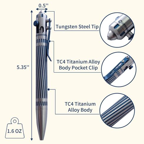 Cool Hand 5.35 '' Titanium Alloy Action Action Action ، Pallpoint Ink قابل لإعادة ملء ، أقلام كتابة الأعمال في المكاتب ، مقطع جيب عميق ، مع إعادة الملء ، الأزرق in Kuwait