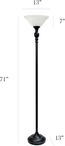 Elegant Designs LF2001-RBW 1 Light Torchiere Floor Lamp with Marbelized White Glass Shade, Restoration Bronze and White in Saudi Arabia