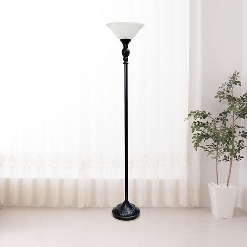 Elegant Designs LF2001-RBW 1 Light Torchiere Floor Lamp with Marbelized White Glass Shade, Restoration Bronze and White in Saudi Arabia