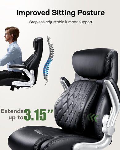 Marsail Executive Office Chair with Flip-up Armrests,PU Leather Ergonomic Desk Chair Height-Adjustable Swivel Rolling Computer Desk Chair,Black in Saudi Arabia