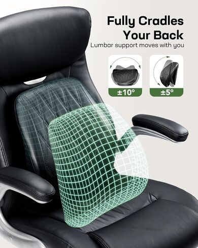 Marsail Executive Office Chair with Flip-up Armrests,PU Leather Ergonomic Desk Chair Height-Adjustable Swivel Rolling Computer Desk Chair,Black in Saudi Arabia