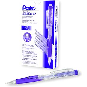Pentel Twist Erase CLICK Mechanical Pencil, 0.7mm, Clear Barrel, Violet Grip, Box of 12 (PD277TV)