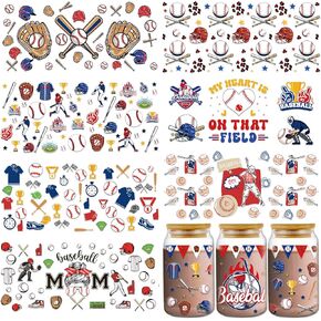 UV DTF Cup Wraps for 16 oz - 8 Sheets Baseball UV DTF Cup Wrap Waterproof Uvdtf Cup Wraps Sports UV DTF Wraps for Glass Cups DIY Wood Crafts Water Bottle