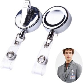 2 PCS Badge Reels Retractable Badge Holders Badge Alligator Clip Heavy Duty Badge Reels with Metal Cord for Nurses and Professionals