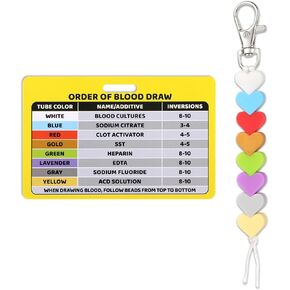 1pcs Order of Blood Draw Beads with Reference Card, Order of Blood Draw Vertical Badge Card Badge Reel Accessories Phlebotomy Essentials for School RN Nurse Student Grad Gift (Yellow Card)