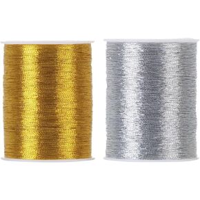 2 Roll Metallic Embroidery Thread, 100m/Roll Nylon Cross Stitch Thread Line Yarn Sewing Strong Threads for Garment Needlework