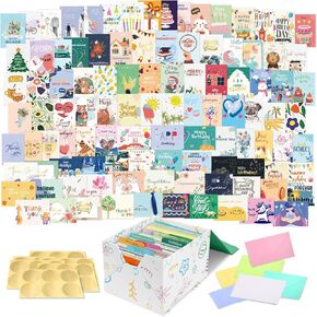 108 Pack Large 5x7 All Occasion Greeting Cards with Colorful Envelopes and Gold Stickers Box Set - Assorted Greeting Cards with Card Organizer for Birthday Wedding Christmas Valentines Thank You Card