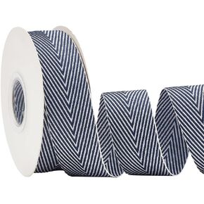 PH PandaHall 9.8 Yard/ 9m Craft Striped Ribbon 1 inch Wide Polycotton Ribbon, Blue White Striped Webbing Herringbone Woven Ribbon for Sewing Clothing Crafts Pet Collars Backpacks Home Decor