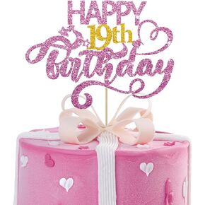 Pink Glitter Happy 8th Birthday Cake Topper, Eight Years Old Birthday Party Cake Decor, Gold Number 8 Birthday Party Supplies Decorations for Girl or Boy