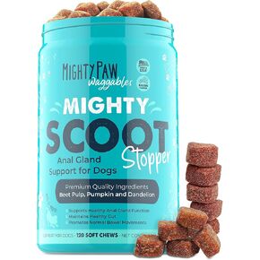 Mighty Paw Waggables Mighty Scoot (صنع في الولايات المتحدة) | دعم الكلب الجهاز الهضمي الغدة الشرج. الغدة الشرجية سكوت للكلاب. اللب بنجر ومكملات ألياف اليقطين. صحة الأمعاء للحيوانات الأليفة (120 عدد)