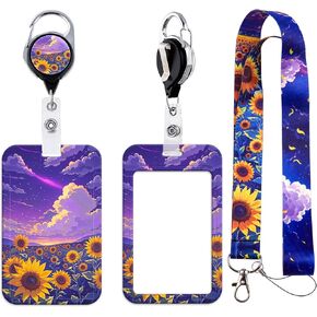 Cat ID Badge Holder with Neck Lanyard, Heavy Duty Retractable Badge Clip with Name Tag Holder & Silky Lanyard, Cute Colorful Cat Lanyard with Keychain for Kids, Girls, Women, Student