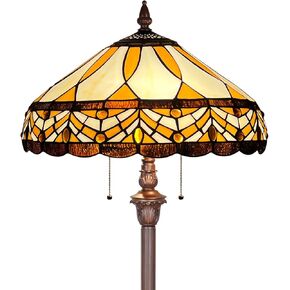 Capulina Tiffany Floor Lamp Amber Melody Antique Style Stained Glass Standing Reading Light 2-Light 16X16X66 Inches for Living Room Bedroom Home Office