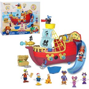 Disney Junior Mickey Mouse Funhouse Treasure Adventure Pirate Ship مع شخصيات مكافأة ، وشخصيات ألعاب من 18 قطعة ، ولعب الأطفال للأعمار 3 UP ، Amazon Exclusive by Just Play