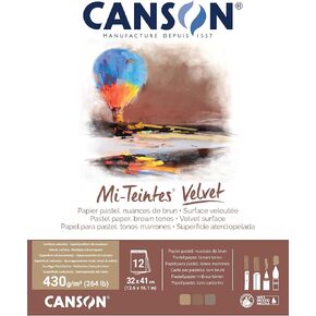 Canson Mi-Teintes Velvet Drawing Paper Pad, Brown Tones, Assorted Colors, Glue Binding, (260lb/430g), 12 Sheet, 12.6x16.1 inch, 1 Count