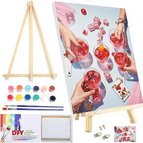 Paint by Numbers Kit for Adults Framed Canvas- with Wooden Easel, Retro Streets Adults' Paint-by-Number Kits on Canvas, DIY Acrylic Paint by Number Kits for Beginner Oil Painting Arts Crafts 12x16inch