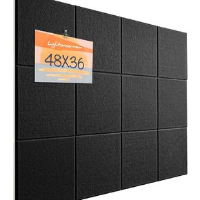 Bulletin Board 48 x 36 inches, 12 Count 11.8 x 11.8in Square Felt Wall Tiles with Self Adhesive Tape, DIY Vision Board for Cubicle, 4' x 3' Corkboard Alternative for Wall with 30 Pushpins - White