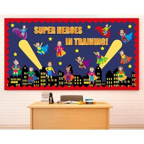 Super Themed Hero Bulletin Board Decoration Set DIY Photo Crafts Hero Themed Bulletin Board Borders Super Themed Hero Paper Cutouts Super Themed Hero Bulletin Boarder for Hero School Classroom Decor