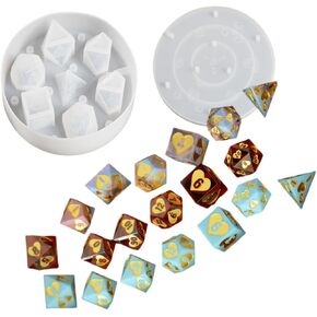 Dice Resin Molds Silicone with Hearts, Dice Epoxy Resin Molds with 7 Stereoscopic Dice Cavities, DND Dice Epoxy Silicone Molds for DIY Couples Date Night Decision Gifts