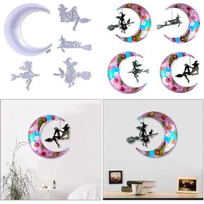 5Pcs Crescents Moon Resin Mold Witch Silicone Molds Wall Hanging Epoxy Casting Mould Ornament Moulds for DIY Crafts Home Table Decorations(Moon, Witch Mold)