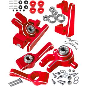 RC Upgrades Part for 1/10 Slash 4x4/Slash 4x4 VXL,Alloy Caster Block,Steering Blocks,Rear Stub Axle Carriers w/4pcs Wheel Hex & Bearings,Red