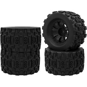 GLOBACT Preglued 2.8 RC Truck Tires 12mm Hex RC Wheels and Tires with Foam Inserts for Traxxas Rustler Stampede Hoss Redcat Volcano 1/10 RC Monster Truck Buggy (Black)