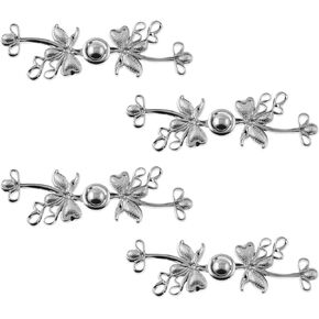 8 Pairs Butterfly Metal Snap Buttons Bright White Collar Shawl Buttons Sewing Cheongsam Clothing Cloak Fasteners Chinese Dress Decorative Pair of Buttons Chinese Dress Snap Buttons