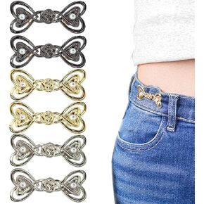 6Set Heart Jean Buttons For Loose Jeans Button Replacement,Cute Heart Pant Waist Tightener Button Pins For Jeans Vintage Metal No Sew Heart Pearl Buttons Pants Tightener For Waist Clothing Accessories