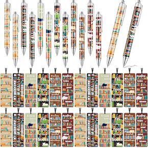120 PCS Book Lovers Lundmarks 12 Plastic Point Pens Bens Bulk Double -Side Paper Read Read With With Black Ribbon Book Association for Reading Women Men Book Club Party Favors