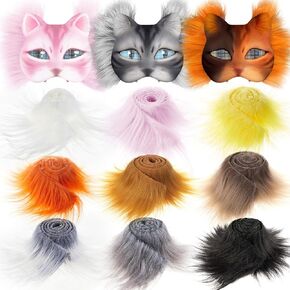 9 Pcs 1.97" x 39.37" Faux Fur Strips for Therian Mask Fluffy Fuzzy Fabric Craft Fur for Therian Gear Furry Mask DIY Material (Bright Color)