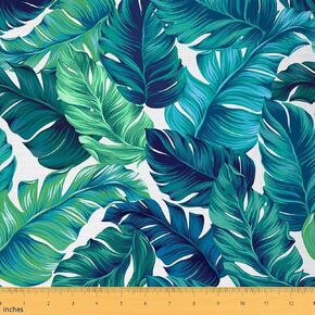 Feelyou Tropical Outdoor Fabric by The Yard, Summer Palm Leaf Upholstery Fabric for Chairs, Green Botanical Branch Decorative Fabric for Home DIY Projects, 5 Yards, Teal Blue