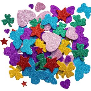 Foam Stickers - 339 Pieces Colorful Glitter Sticker 7 Sheets Self Adhesive Star Heart Butterfly Trefoil Shapes for Crafts Supplies,Home Decor,Christmas,Party Gifts,11.8x7.8 in